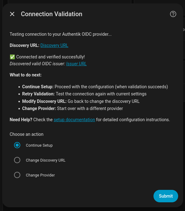 Picture of the relevant configuration screen: discovery-url-success