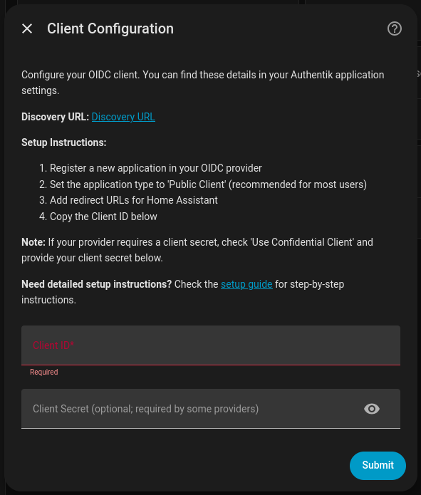 Picture of the relevant configuration screen: client-details