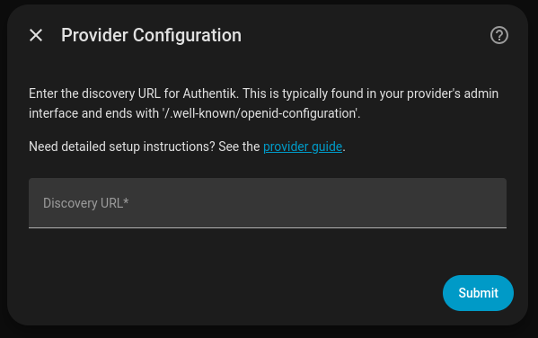Picture of the relevant configuration screen: discovery-url